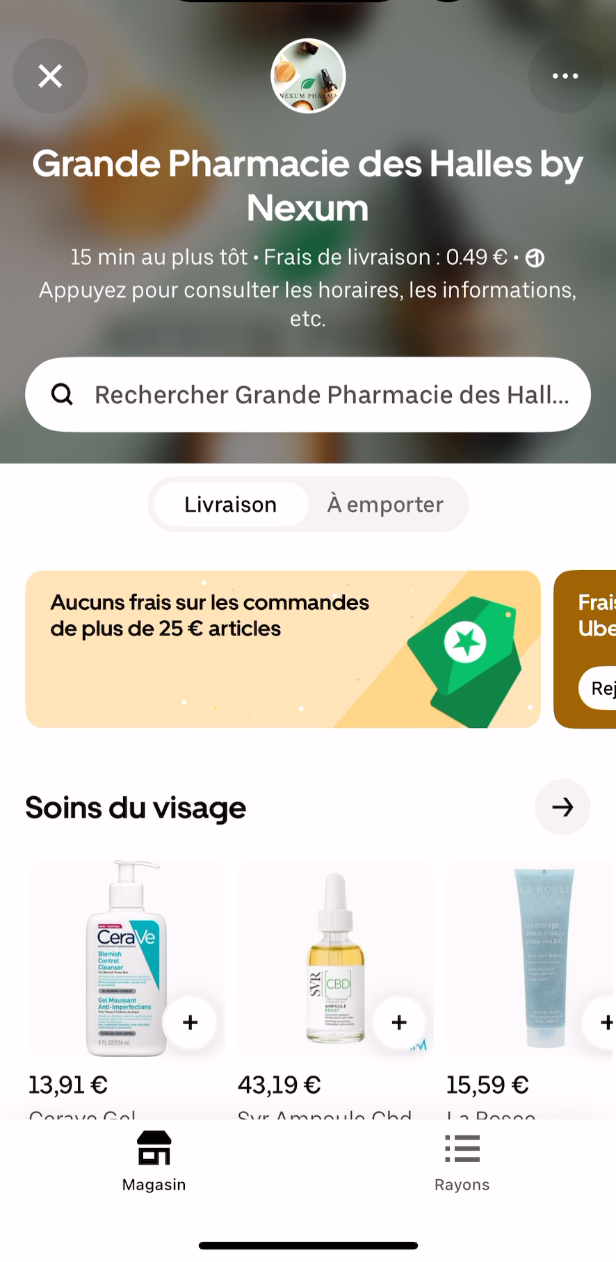 Schaufenster einer Partnerapotheke auf Uber Eats, Parapharmazie und rezeptfreie Medikamente